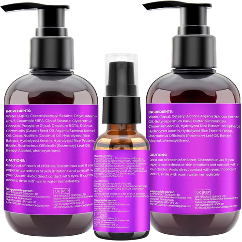 Hair Growth Shampoo and Conditioner Set with Rosemary, Biotin, Argan, and Castor